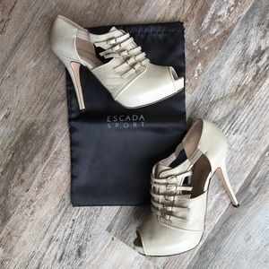 Escada Textured Leather Buckled high heels